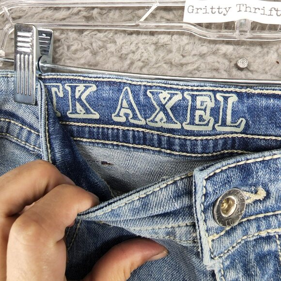 TK Axel Jeans Mens 34x30 Slim Boot Stretch Faded Blue Distressed Mid Rise *Read* - Picture 4 of 12